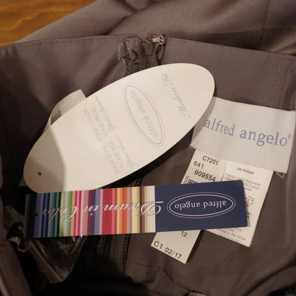 Alfred Angelo 1 Shoulder Charcoal Satin  Dress NEW- Sz. 12 - Picture 10 of 13